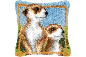 SKTWOE Knüpfteppich Für Kinder Und Erwachsene, DIY Tier Knüpfkissen Stickkissen Knüpfset mit bedruckter Leinwand Knüpfpackung Zum Selber Knüpfen Teppich Latch Hook Kits 43cmx43cm,A