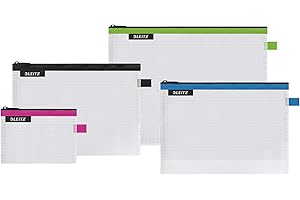 Leitz WOW Lot de 4 Pochettes de Voyage, Résistantes à l'Eau, Transparentes, Idéales pour une Organisation et un Rangement Visuels, Formats A6, A5, A4 et Trousse Cosmétique - Couleurs Assorties