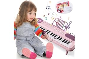 NORKBENG Piano Jouet Enfant 2 3 4 Ans, Bebe Pianos et Claviers pour Fille, Instrument de Musique avec Microphone, 37 Touches Rose Cadeau de 18+ Mois, Jouets Sonores Éducatifs