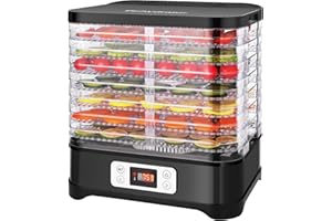 Nictemaw Deshidratador de frutas de acero inoxidable mini deshidratador de cocina con 8 compartimentos insertables, deshidratador con controlador de temperatura, 400W, 35-70°C, temporizador de 72h
