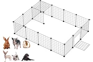 LANGXUN Rabbit Run,Puppy Pen with Door,Encrypted Wire Mesh Cages16 Panels Indoor/Outdoor DIY Metal Pet Fence for Puppy,Rabbit,Kitten,Hamster,Guinea Pig,Turtle,Hedgehog.Black