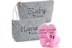 HUIKUANGEU Geschenke für Werdende,Baby Kram Kosmetiktasche Bag,Werdende Mama Geschenk,Schwangerschaft Rosa Socken,Kosmetiktasche aus Filz mit Reißverschluss,für Neue Mama Babyparty