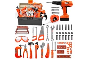 Hyrenee 48 sztuk narzędzia robocze zabawka dla dzieci skrzynka na narzędzia budowlane z wiertłem imitacja gry edukacyjna prezent dla dzieci w wieku 3 4 5 6 7 8 lat