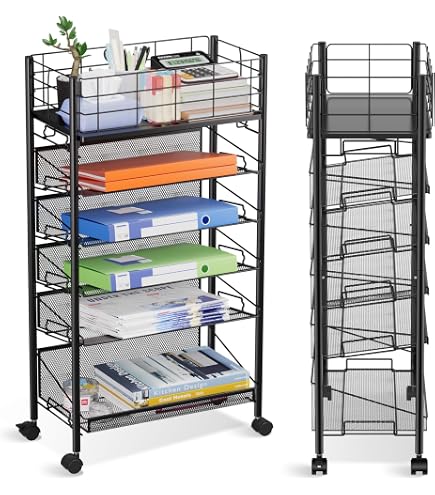 Carrello Portaoggetti Mobile Con Ruote – 3 Cestini In Ferro – Multifunzione Sottoscrivania – Per Libri, Giocattoli, Cucina – Bianco 33x25x32 Cm