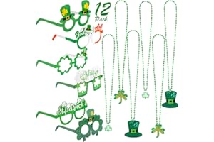 Qpout 12 pièces Accessoires de Costume de la Saint-Patrick, Collier chapeau trèfle 6pcs, 6pcs St. Patrick's Day Papier Lunettes Cadres, pour Enfants Femmes Hommes la Saint-Patrick Costume Décoration