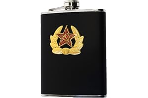 UNIFUN Fiaschetta Bottiglietta Vuota in Acciaio Inox con Stemma URSS da 227 ml (8 Once). Nero. Idea Regalo