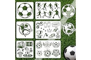 INFUNLY 6Pcs Soccer Painting Stencil for Wall Reusable Wall Stencils Football Action Walls Template for Painting 7.87x7.87, 8.27x11.69 Trophies Templates for Crafts Cement Wood Furniture Home Decor