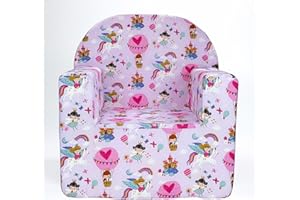 BABY IDEA Babysanity Poltroncina Bimbi Rivestimento 100% Cotone Sfoderabile Imbottitura Alta Intensità Migliorata Poltrona per Bambini Comoda Leggera Ideale per Cameretta - Made in Italy - (Kid’s Sofa Unicorno)