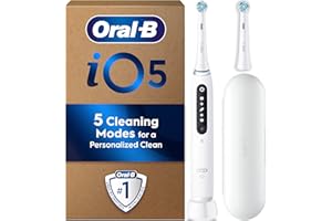 Oral-B iO5 Electric Toothbrushes for Adults, 2 Toothbrush Head & Travel Case, 5 Modes with Teeth Whitening, UK 2 Pin Plug, White