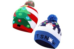 LED Leuchten Hut Mütze Stricken, Luckits 2 Stk Unisex Weihnachtsmützen LED Strickmütze mit 6 bunten LED-Leuchten LED Leuchten Beanie Mütze Strickmütze Weihnachtsmütze für Kinder Erwachsene Weihnachten
