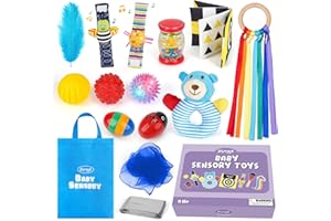 Joyreal 15 Pcs Sensory Toys for Babies, Newborn Baby Toys 0-6 Month, Rattles, Foil Blanket, Rainmaker, Scarves, Ribbons, Maracas, Baby Sensory Box for Autism ADHD, Baby Gifts for 6-12 Months
