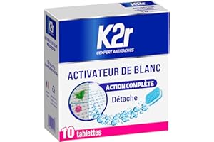 K2r Activateur de Blanc – 10 Tablettes (0.200kg) – Détache et ravive le blanc – Anti taches & anti grissaille