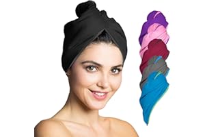 ‎FIT-FLIP Fit-Flip Haarturban aus Mikrofaser - 1 Stück Haarhandtuch mit Knopf - schnelltrocknend und saugstark - Turban Handtuch für Haare (schwarz)