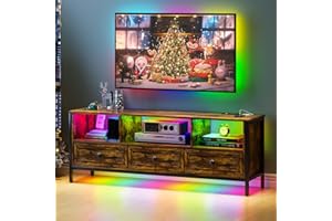 Lvifur LED Mueble TV Salon para televisor de 70 Pulgadas, 24 Regulable Modernos Mesa TV Salon con Estación de Carga, Mueble Television con 3 Cajones, Sensor de Luz Automático 150 × 40 × 56 cm