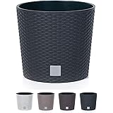 MultiProject HappyFlower Blumentopf Pflanzkübel inkl. Einsatz rund Rattan-Optik 4 Größen 4 Farben Übertöpfe (200, Schwarz)