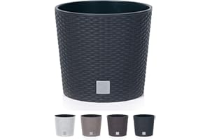 HAPPYFLOWER Happy Flower MultiProject Blumentopf Pflanzkübel inkl. Einsatz rund Rattan-Optik 4 Größen 4 Farben Übertöpfe (200, Schwarz)