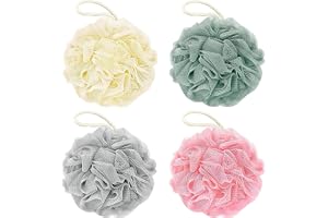 MOMENT 4 Pack Shower Loofah Bath Sponge, Bath Loofahs Sponges Exfoliating Mesh Pouf Balls for Bathing Body Wash, Shower Puff Body Scrubber Luffa Loofa for Bathroom Men and Women, Random Color