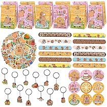Obussgar Capybara Supplimenti per Feste Capybara Tema: Sacchetti Regali, Adesivi, Distintivi, Braccialetti