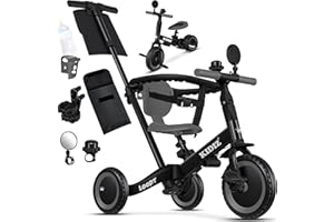 KIDIZ® Rowerek trójkołowy 6 w 1 | rowerek biegowy dla dzieci od 1 roku do 5 lat | pomoc w nauce chodzenia obciążenie do 25 kg | w zestawie drążek kierownicy, pas bezpieczeństwa, dzwonek i lusterko