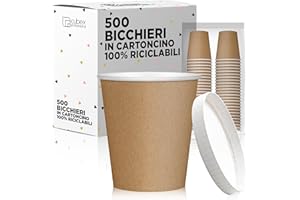 cubex professional 500 Bicchieri in cartoncino da 75 ML Avana + 500 Coperchi da 75 ML, per Caffè, Acqua, Bevande Calde e Fredde, 100% Riciclabili