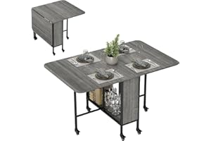 HOMCOM Mobile Drop Leaf Table, Folding Dining Table with 6 Wheels & Storage Shelf for Small Spaces, Kitchen, Dining Room, Grey