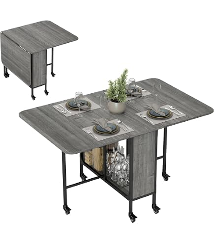 Table de Salle à Manger Pliante Moderne, Table de Cuisine Pliable, Table de Cuisine Extensible avec 6 Roues, Table de Salle à Manger à Roulettes, Pliable en 3 Formes, pour Cuisine, Chambre