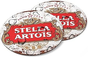 SWIFT GIFT UK Set of 2 Hard Wood Bar Coasters Wooden Beer Mats Glass Glasses Place Mats Hard Wearing Retro Vintage Style Gifts for Him Men Mens Coaster Bar Gifts for Home Pub or Man Cave Bar Mats (Stella)