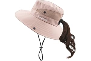 Muryobao Chapeau de Poney pour Femme Protection UV d'été Pliable Large Bord Boonie Chapeaux pour la Plage, Le Safari, la pêche