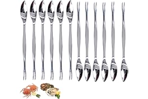 CUPERINOX Cubiertos para marisco | Pinzas para marisco | Tenazas para marisco | 12 Unidades | Cubiertos marisco (Cangrejo, Langosta, Ostras) | Tenedor de marisco con dos dientes inferiores y cuchara.