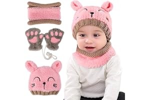 VDSOW Set di sciarpe e guanti, rosa invernale per bambini, sciarpa e guanti berretto invernale per bambini foulard morbido scaldacollo, cappelli e guanti regalo per ragazze ragazzi da 1 a 4 anni