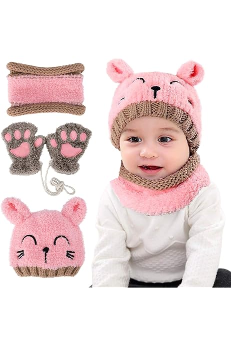 Ensemble Bonnet Écharpe Gants Enfant - 3 Pièces Tricot Chaud - Gants Écran Tactile - Pour 2 à 8 Ans - Hiver Garçon Fille - 9