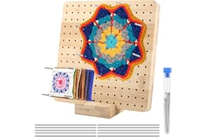 NVIYAM Planche de blocage pour Granny Square - 19,5 x 19,5 cm - Planche de blocage en bois avec 10 broches en acier inoxydable et 5 aiguilles - Planche de blocage en bois pour tendre de petites pièces de