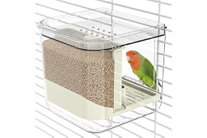 PINEK Automatic Bird Feeder, Multifunctional Parrot Seed Feeders With Double Slot,Transparent Seed Food Container, Bird Cage Accessories for Canaries Budgies Lovebirds Conures Cockatiels