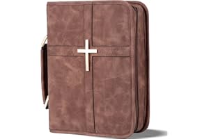 HFLZBRO Vegan Leather Bible Cover Case, Bible Bag with Phone Pocket, Large Bible Case for Men Women, Christian Gift Box Packaging (Brown, Large)
