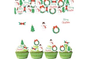 Gleevio 100 Stück Muffin Deko Weihnachten Essbar, Esspapier Weihnachten Tortendeko 5 Stile, Merry Christmas Cupcake Deko Essbar, Kleiner Essbare Weihnachtsdeko für Torte, Schneemann Kuchendeko