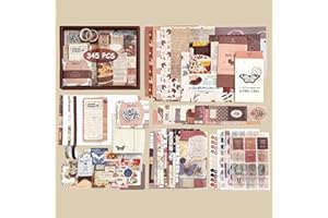 Toctax Set di accessori per scrapbook vintage, 345 pezzi, accessori estetici Bullet Journal con griglia A6, album di ritagli, decorazione Washi, carta fai da te per ragazze e donne