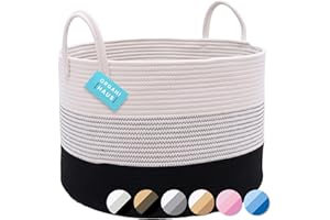 OrganiHaus Paniers Rangement Tissés - Grand Panier Jouets - Panier Rangement Bébés Cordes Coton avec Poignées -Panier Rangement Salle de Bain - Panier de Rangement Couvertures. Noir 3 tons (38x45cm)