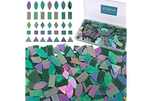 LITMIND Schillernde Glasmosaikfliesen zum Basteln, 240 Stück 5 Formen gemischte grüne Buntglasstücke, Mosaik-Kits für Erwachsene (Irisierendes Grün)