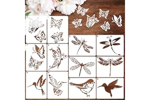 JSRQT 12 Pezzi Stencil Primaverili per Pittura,Modelli di Pintura Farfalle, Template DIY per Pittura su Legno, Tela, Mobili & Pareti, 14.2 x 10.4 cm