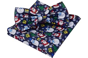 Gusleson Mens Christmas Bow Tie Festival Pattern Double Fold Pre-tied Bowtie and Pocket Square Set with Gift Box
