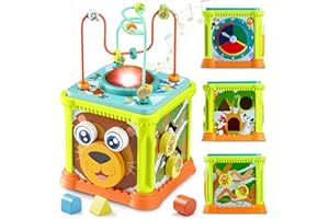 SYNCFUN Wooden Activity Cube Baby Toys with Music,Montessori Toys for 1 Year Old Girls & Boys,Sensory Educational Toys for Baby Age 12Months+,Christmas Birthday Gifts for 1 2 3 Year Old Girl