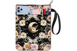 craspire Housse de Livre Papillon Zippée avec Poche Supplémentaire Motif Marguerite Fleur Lune Lavable en Tissu pour Carnet de Notes à Couverture Rigide Accessoires de Lecture de Poche Classmate