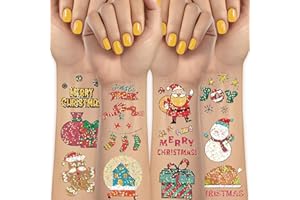 Acevegue 408 Stili Tatuaggi Natale Bambini, Natale Glitter Tatuaggi Temporanei Bambini,Calendario Avvento Riempire bambina Decorazioni Natalizie Regali di Natale