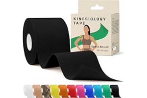 KG PHYSIO Kinesiology Tape 5m Roll [2024 Edition] - Sports and Medical Tape for Joint and Muscle Support, Multipurpose KT Tape, Body Tape, Boob Tape, Physio Tape, Sports Tape, Trans Tape, Athletic Tape - Black