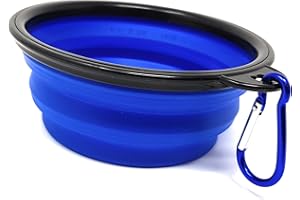 4LEGSFRIEND XL (7") Collapsible Pet Bowl with Carabiner Clips | BPA Free Food Grade Silicon XL Dog and Cat Expandable Travel Bowls | Pop Out Dog Bowls (XLarge, Blue)