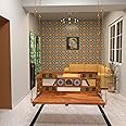 Jairi Traders Wooden Swing (4ftx2ft) Solid Wooden Hanging with Hand Rest and Back Support Jhula Wooden Swing (with Stainless Steel Accessories) Reversible Ceramic Frame Touch