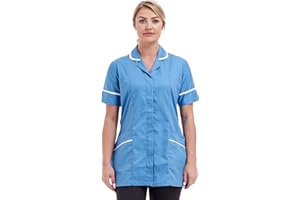 FIRST UNIFORM SOLUTIONS New Model UK Stripe Nurses Healthcare Tunic Round Collar Uniform Maid Housekeeper Beautician Size 8 to 26