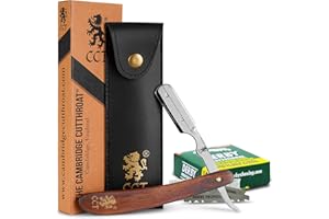 The Cambridge Cutthroat® - Navaja afeitar para hombre de madera y acero inoxidable - Calidad barbero profesional - Incluye 10 cuchillas Derby y estuche - Accesorios para un aseo perfecto
