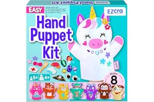 EZCRA Unicorn Hand Puppet Making Kit for Kids Age 5-8 - DIY Puppet Making Craft Kit - Creative Arts & Crafts Set, Educational Gift - 8 Projects, Extra Stickers for Decoration