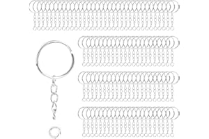 talifoca 100 Pezzi Anelli Portachiavi,25mm Anello Portachiavi con Catena a Maglie e Anelli di Salto, Anello Ganci Portachiavi Fai Da Te Gancetti Portachiavi per la creazione di gioielli, argento